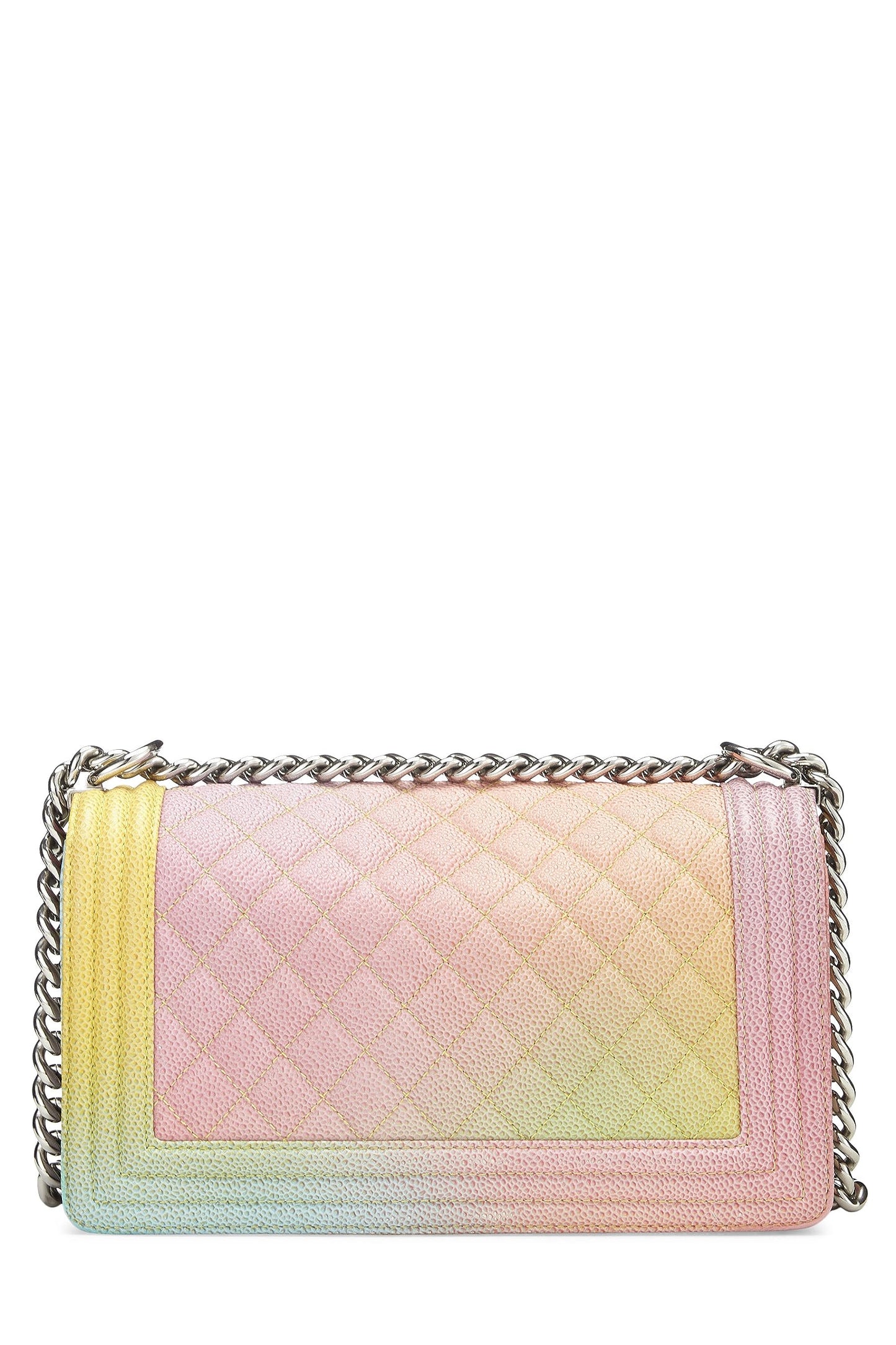 Chanel, sac à main matelassé Rainbow Caviar Boy de taille moyenne, vert