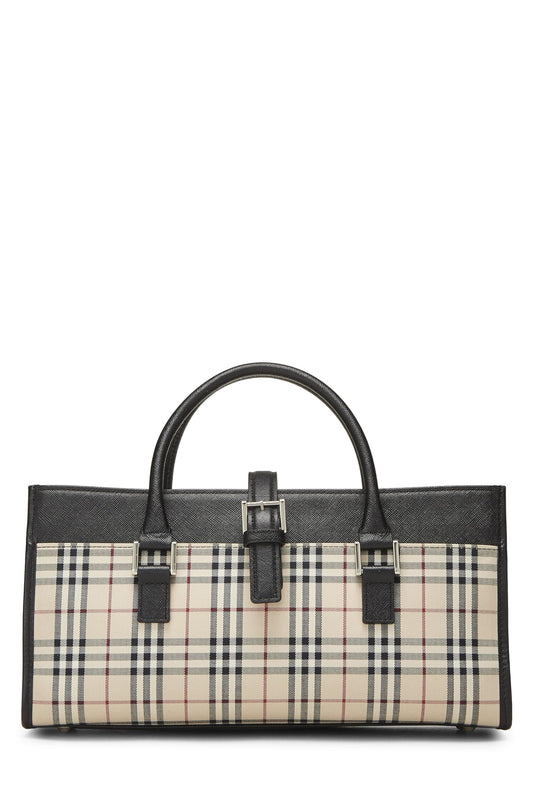 Burberry, sac à main long en toile à carreaux vintage noir d'occasion, noir