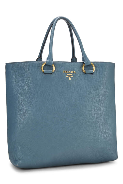 Prada, Pre-Loved Blue Vitello Daino Convertible Tote Medium, Blue