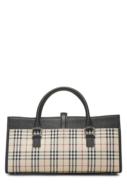 Burberry, sac à main long en toile à carreaux vintage noir d'occasion, noir