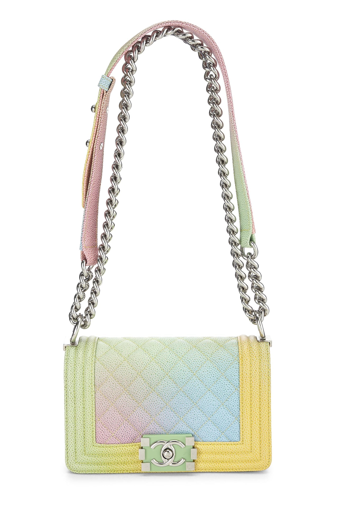 Chanel, Bolso pequeño Pre-Loved Rainbow de caviar acolchado para niño, Verde