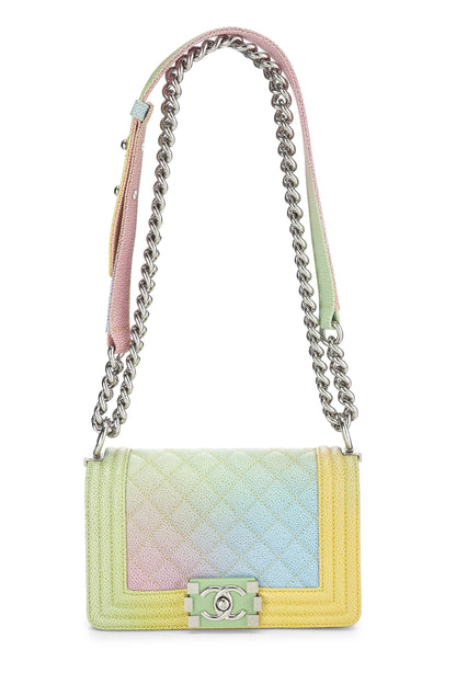 Chanel, Pre-Loved Rainbow Quilted Caviar Boy Bag Small, Green