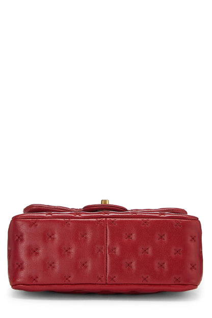 Chanel, Mini sac à main en cuir d'agneau avec poignée en coco et point de croix rouge d'occasion, rouge