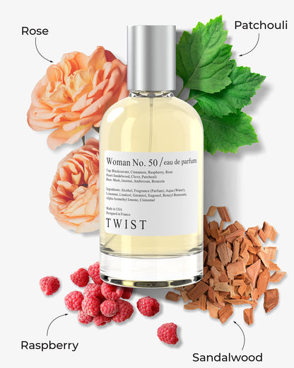 Twist Woman No. 50 - Eau De Parfum Inspired by Portrait of A Lady, Long Lasting Perfume For Women, Paraben Free, Vegan, Clean Ingredients, Fragrance - Spray 100 ml | 3.4 fl. oz.