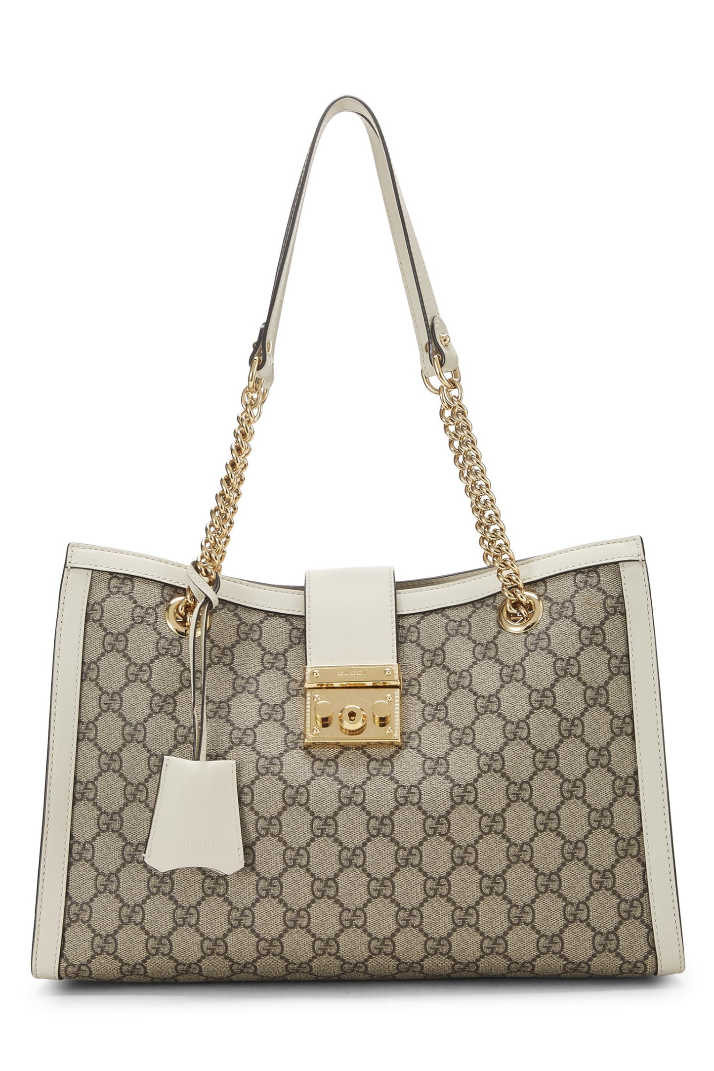 Gucci, sac fourre-tout en toile suprême GG Original Cream Padlock Medium d'occasion, blanc