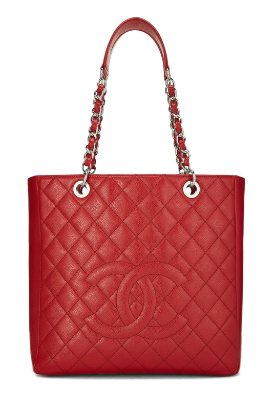 Chanel, Pre-Loved Red Quilted Caviar Petite Shopping Tote (PST) XL, Red