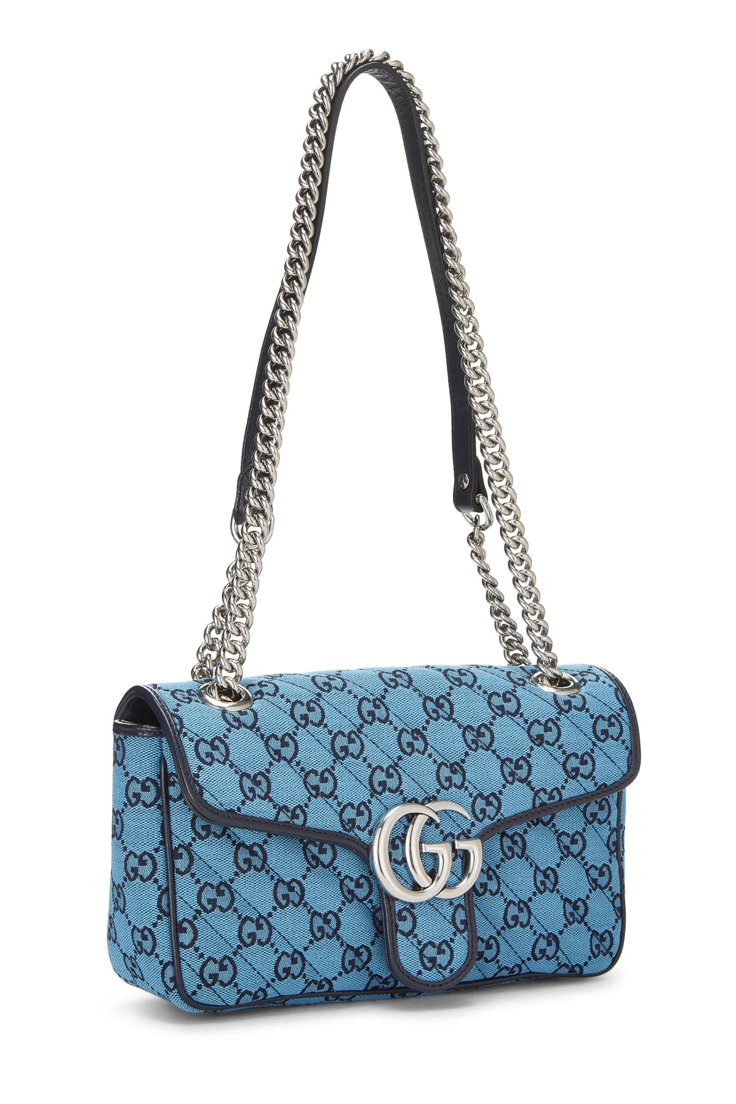 Gucci, sac à bandoulière Marmont en toile GG bleue d'occasion, petit modèle, bleu