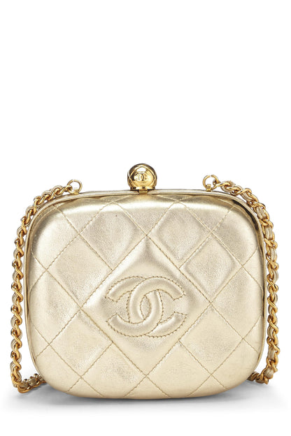 Chanel, Pre-Loved Metallic Gold Quilted Lambskin Kiss Lock Crossbody Bag, Gold