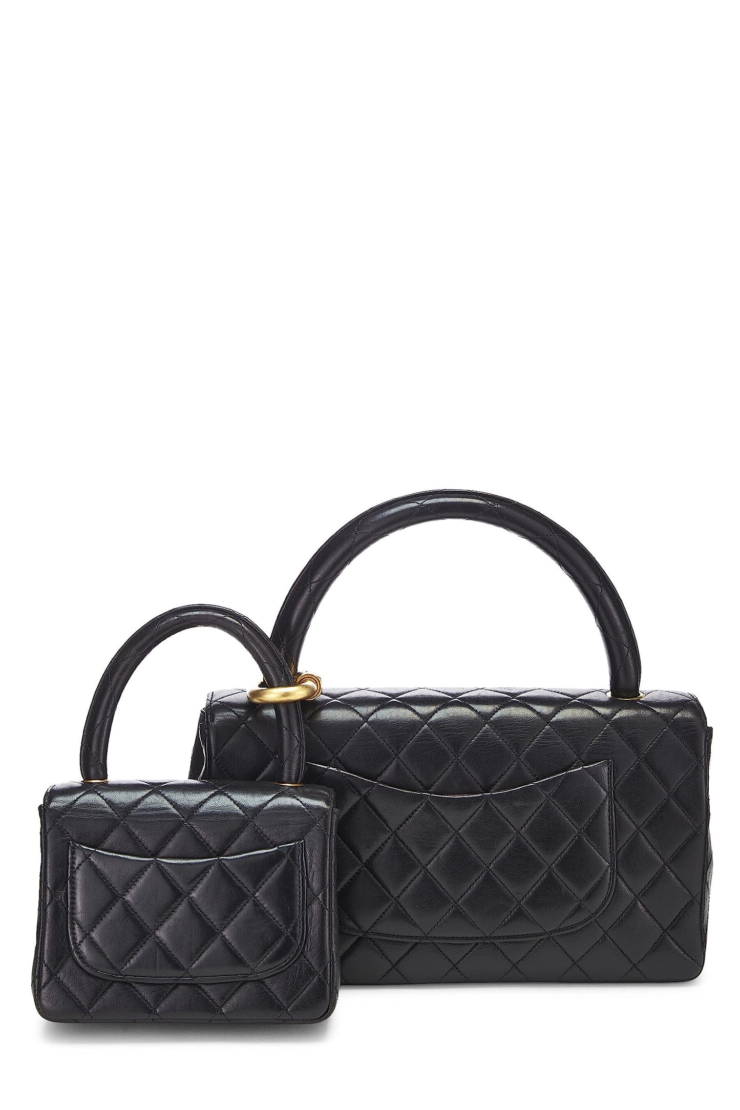 Chanel, sac double en cuir d'agneau matelassé noir d'occasion, noir