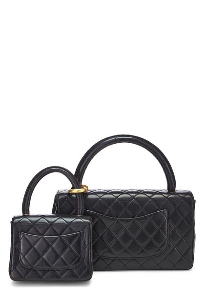 Chanel, Pre-Loved Black Quilted Lambskin Double Bag, Black