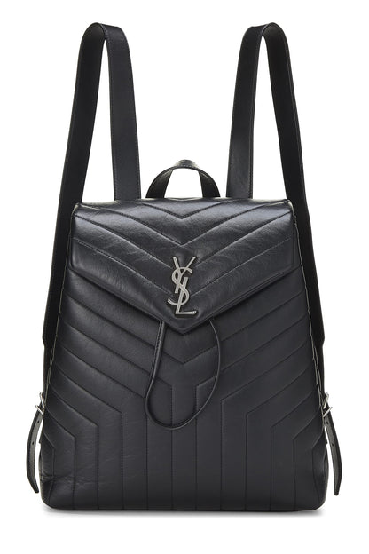 Yves Saint Laurent, sac à dos Loulou taille moyenne en cuir de veau noir monogrammé, noir