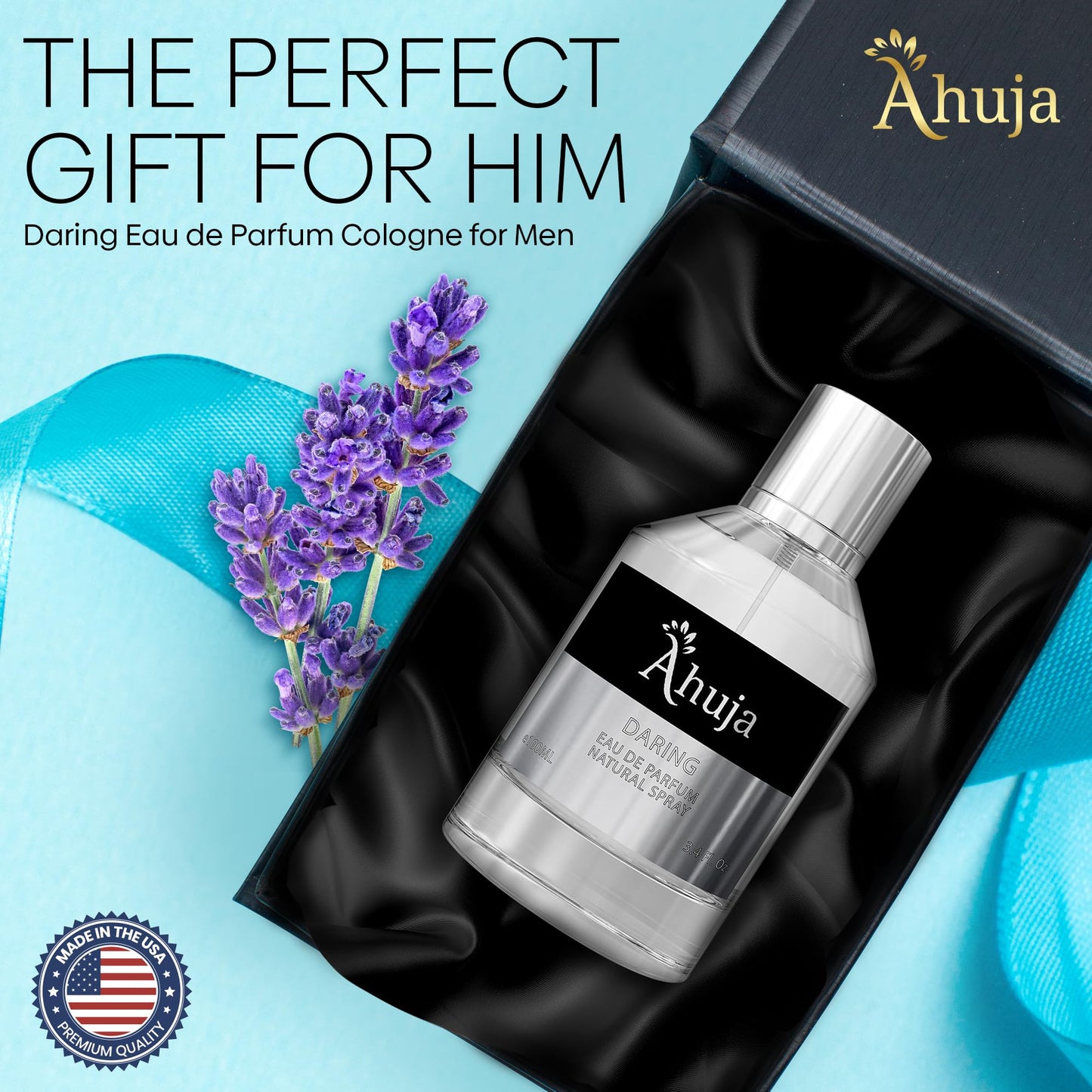 AHUJA Daring Eau de Parfum Cologne for Men 3.4 fl oz - Men Fragrance - Long Lasting Perfume for Men Original Bold Awakening Pepper & Citrus- Geranium & Patchouli -Luxury Scent Gift for Men EDP