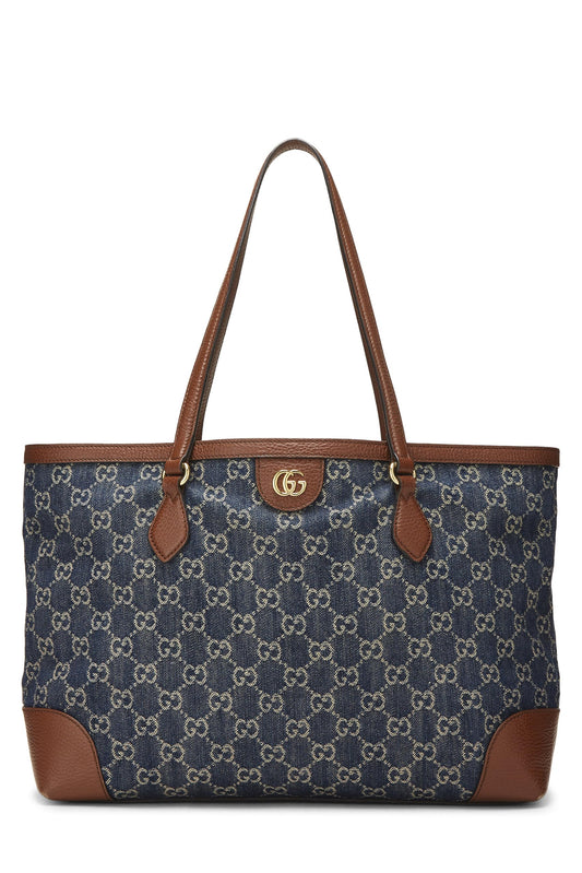 Gucci, sac fourre-tout Ophidia Medium en denim bleu GG d'occasion, bleu