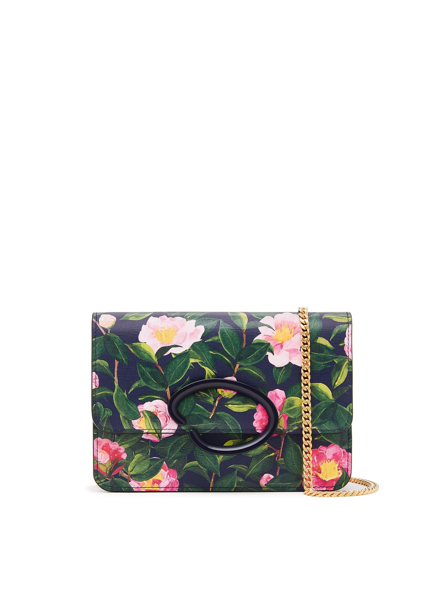 Oscar de la Renta Camelia Impresa O Pochette, Azul Marino Multi