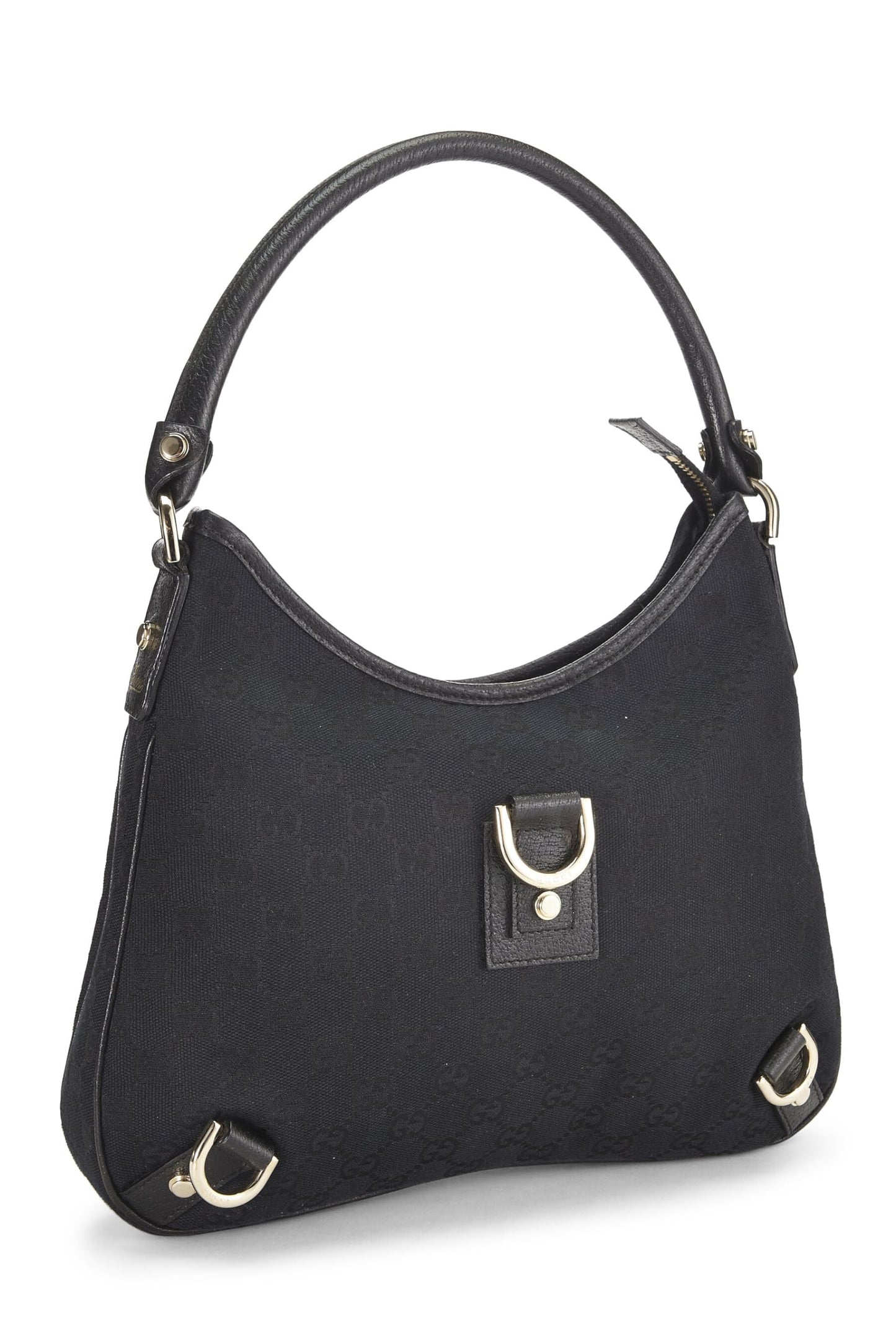 Gucci, Bolso hobo Abbey pequeño con anilla en D de lona GG original en negro Pre-Loved, Negro