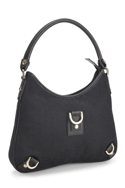 Gucci, sac hobo Abbey en toile GG noir d'occasion avec anneau en D, petit modèle, noir