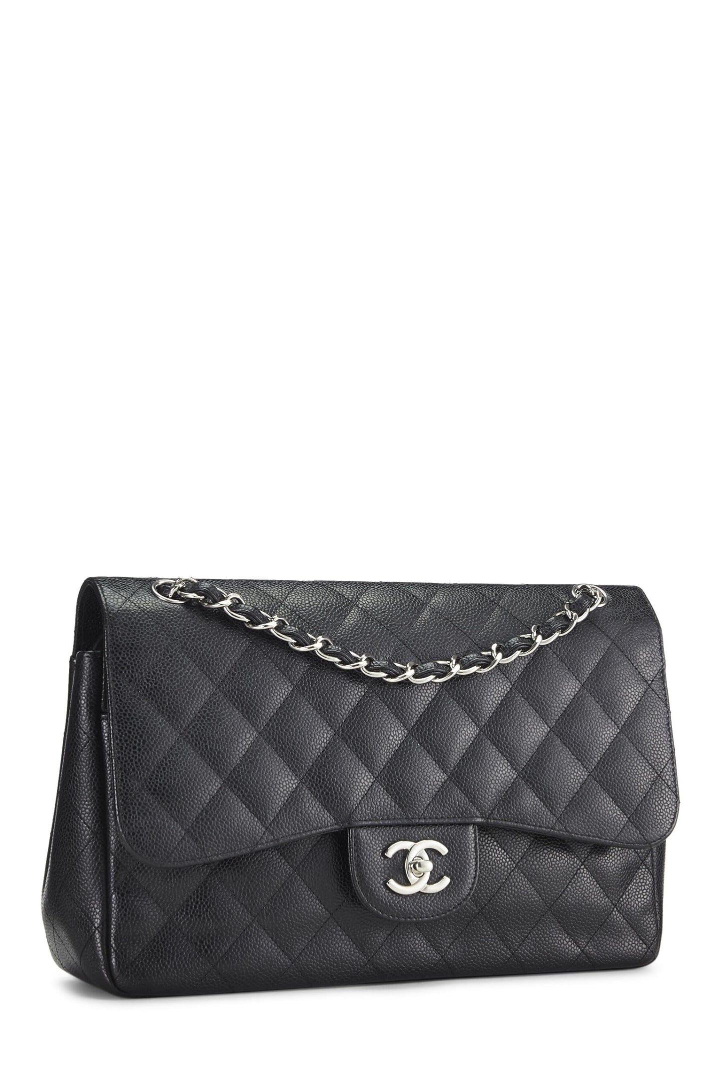 Chanel, sac à main Jumbo à double rabat matelassé noir New Classic d'occasion, noir