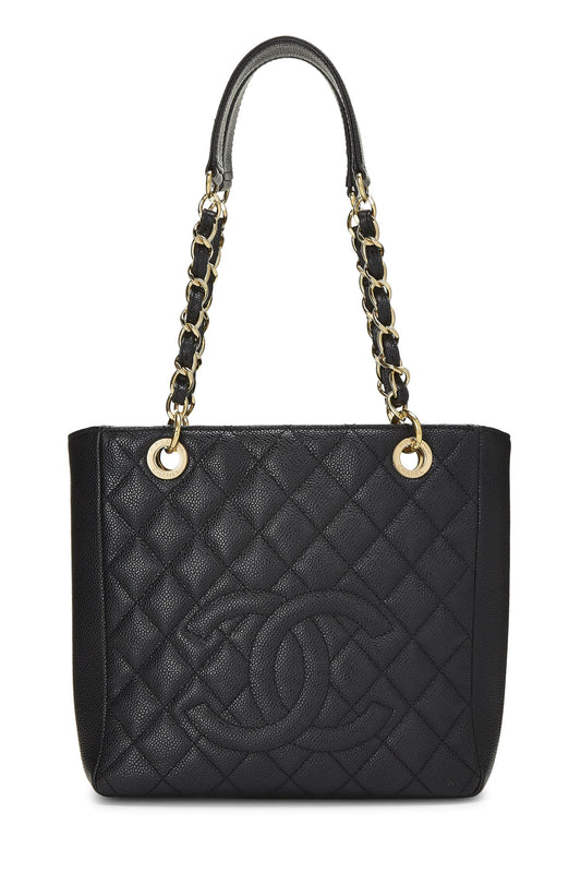 Chanel, Bolso shopping Petite de caviar acolchado negro Pre-Loved (PST), Negro