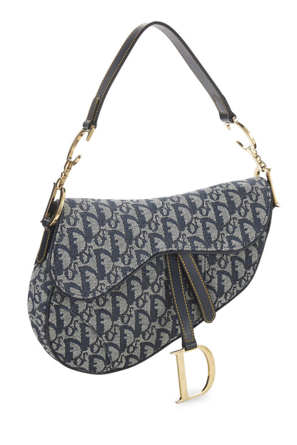 Dior, Pre-Loved Navy Trotter Canvas Saddle Bag, Navy