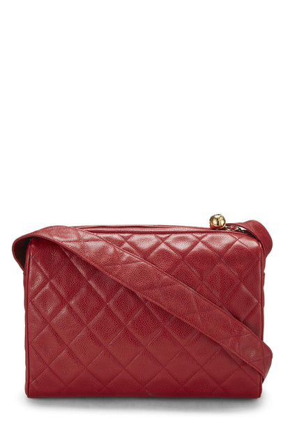 Chanel, Pre-Loved Red Quilted Caviar Diamond 'CC' Camera Bag Large, Red