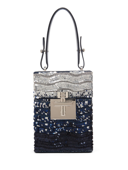 Oscar de la Renta, sac à main Alibi à sequins ombrés, argent/bleu