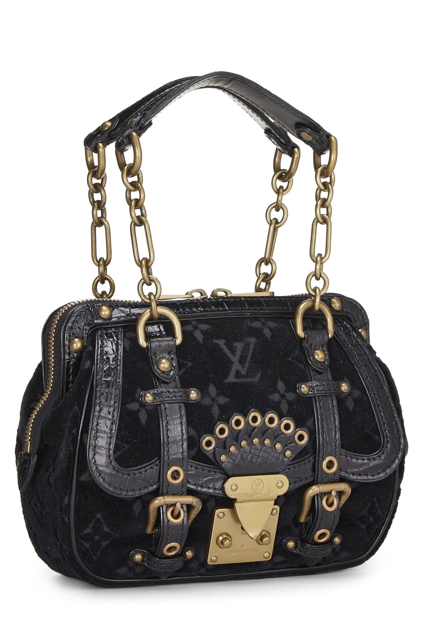 Louis Vuitton, Pre-Loved Gracie PM de terciopelo negro con monograma, Negro