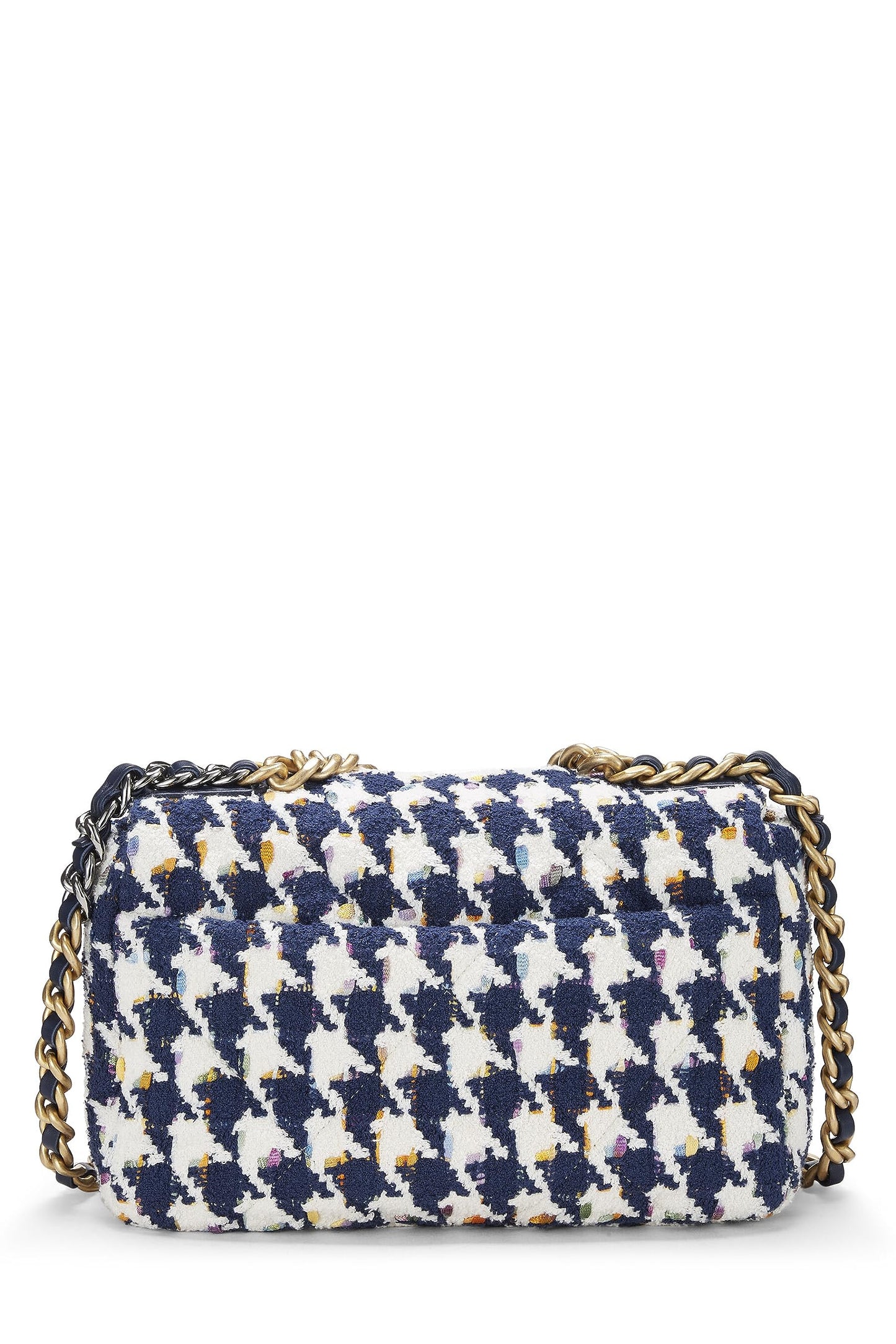 Chanel, sac à rabat 19 en tweed matelassé bleu et multicolore d'occasion, taille moyenne, multicolore