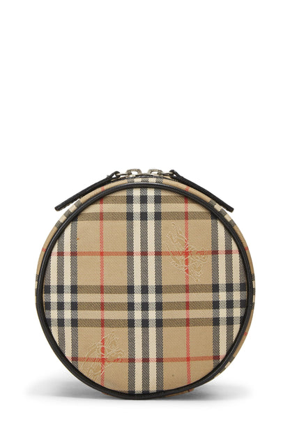 Burberry, Mini trousse de toilette ronde en toile Haymarket noire d'occasion, noire