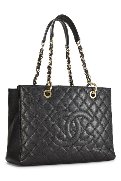 Chanel, Pre-Loved Black Quilted Caviar Grand Shopping Tote (GST), Black