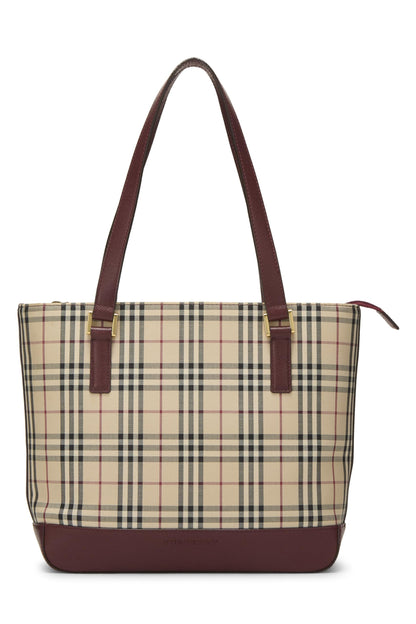 Burberry, petit sac fourre-tout zippé à carreaux bordeaux d'occasion, rouge