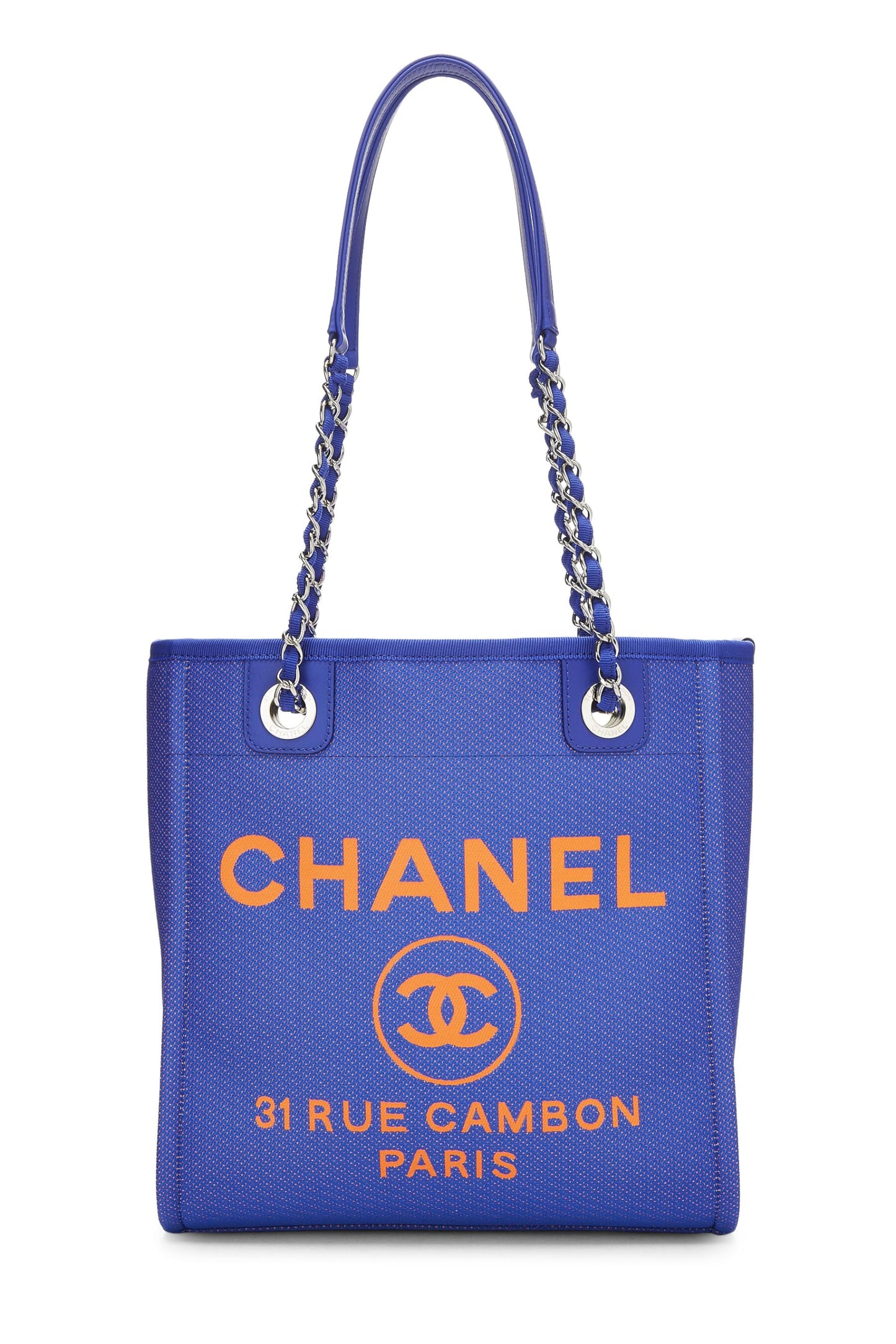 Chanel, Tote Mini Deauville de lona azul Pre-Loved, Azul