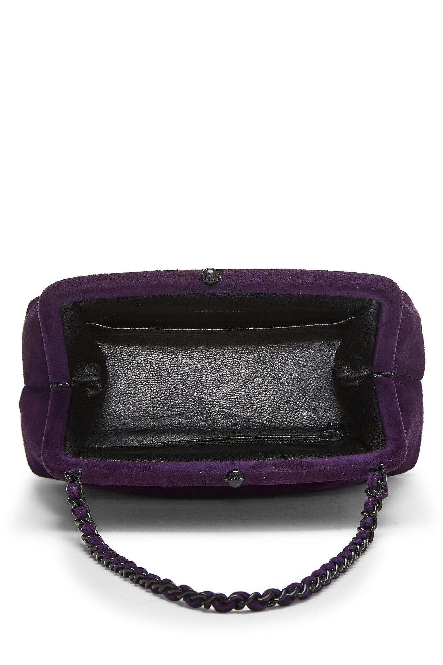 Chanel, Mini bolso Kiss Lock de ante morado Pre-Loved, Púrpura