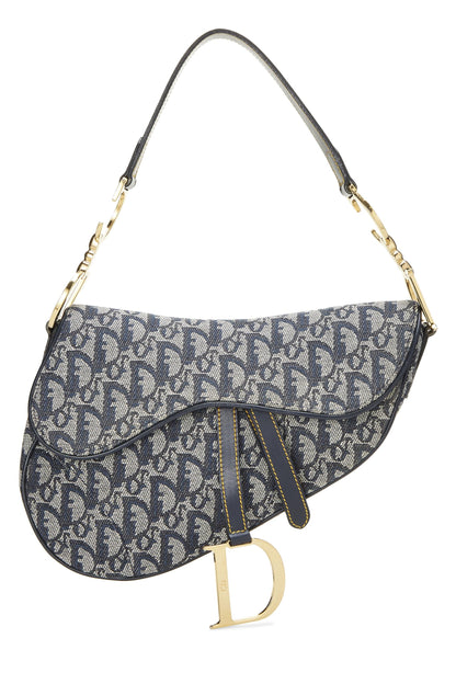 Dior, Pre-Loved Navy Trotter Canvas Saddle Bag Mini, Navy