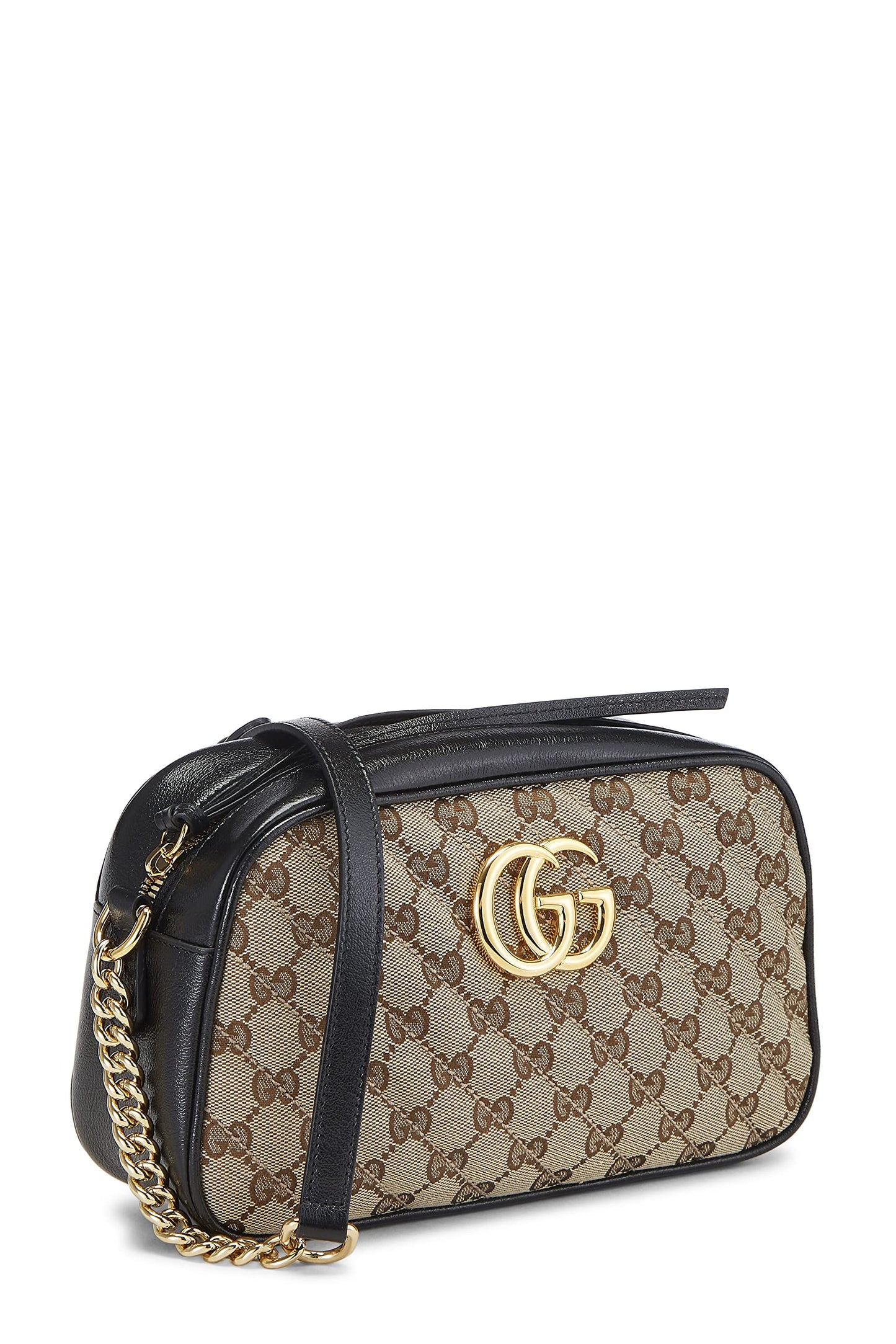 Gucci, sac à bandoulière Marmont en toile GG d'occasion, petit modèle, noir