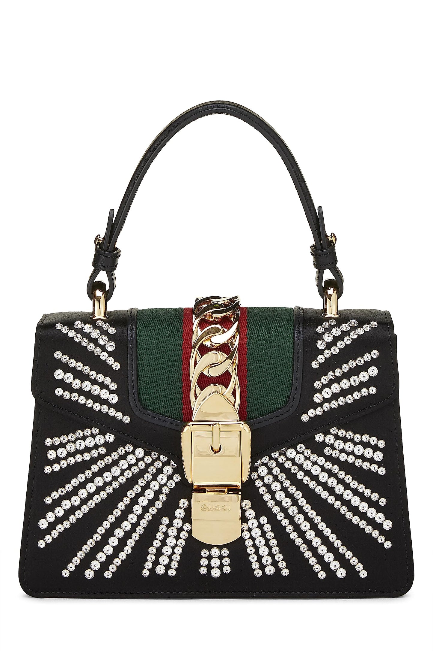 Gucci, Pre-Loved Black Satin & Crystal Sylvie Handbag Mini, Black