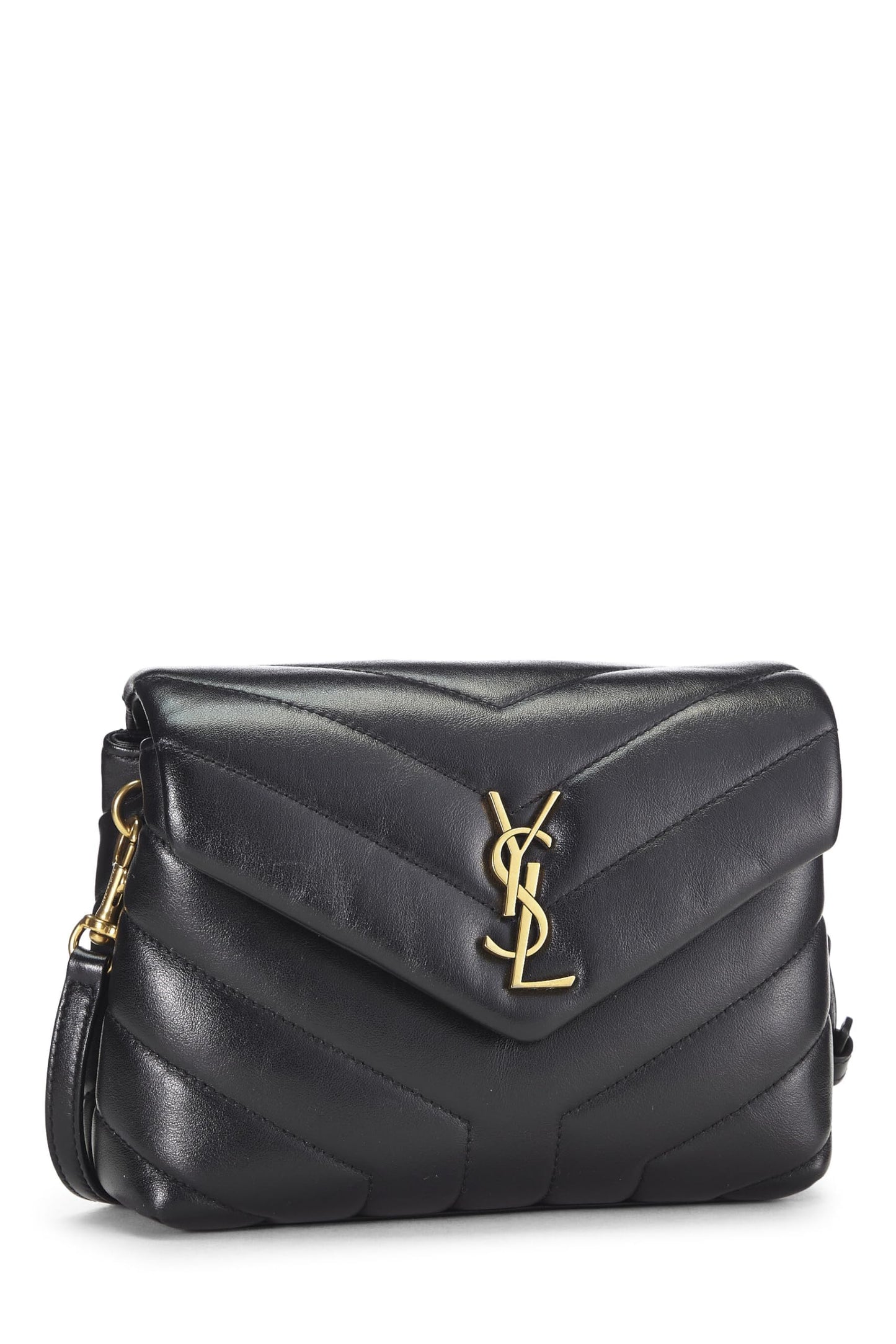 Saint Laurent, Juguete Lou Lou de piel de becerro con chevron negro Pre-Loved, Negro