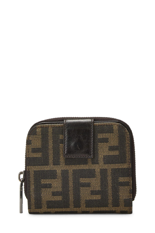 Fendi, portefeuille compact en toile marron Zucca d'occasion, marron