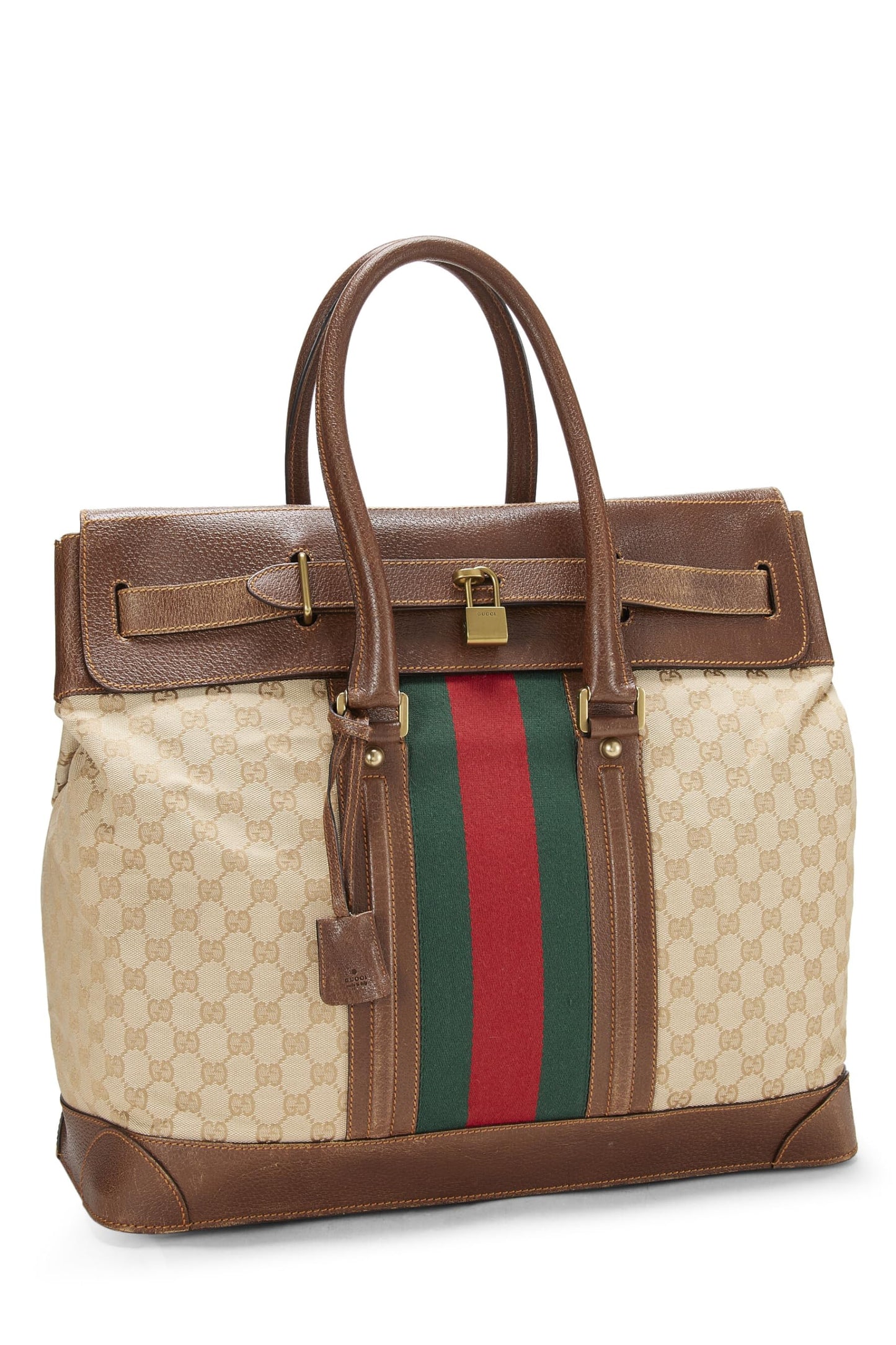 Gucci, Pre-Loved Brown Original GG Canvas Web Travel Tote, Brown