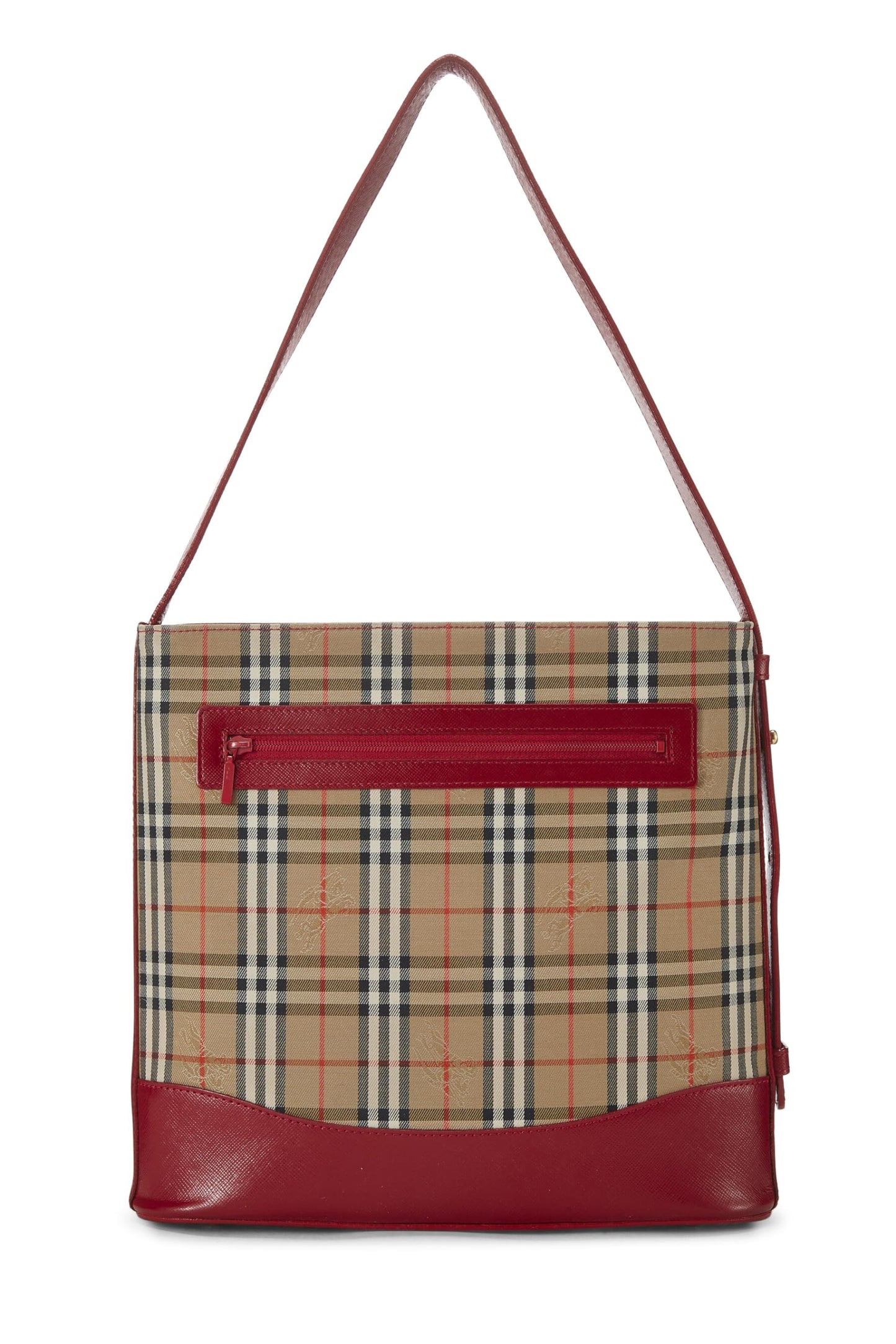 Burberry, sac à bandoulière en toile Haymarket rouge d'occasion, petit modèle, rouge