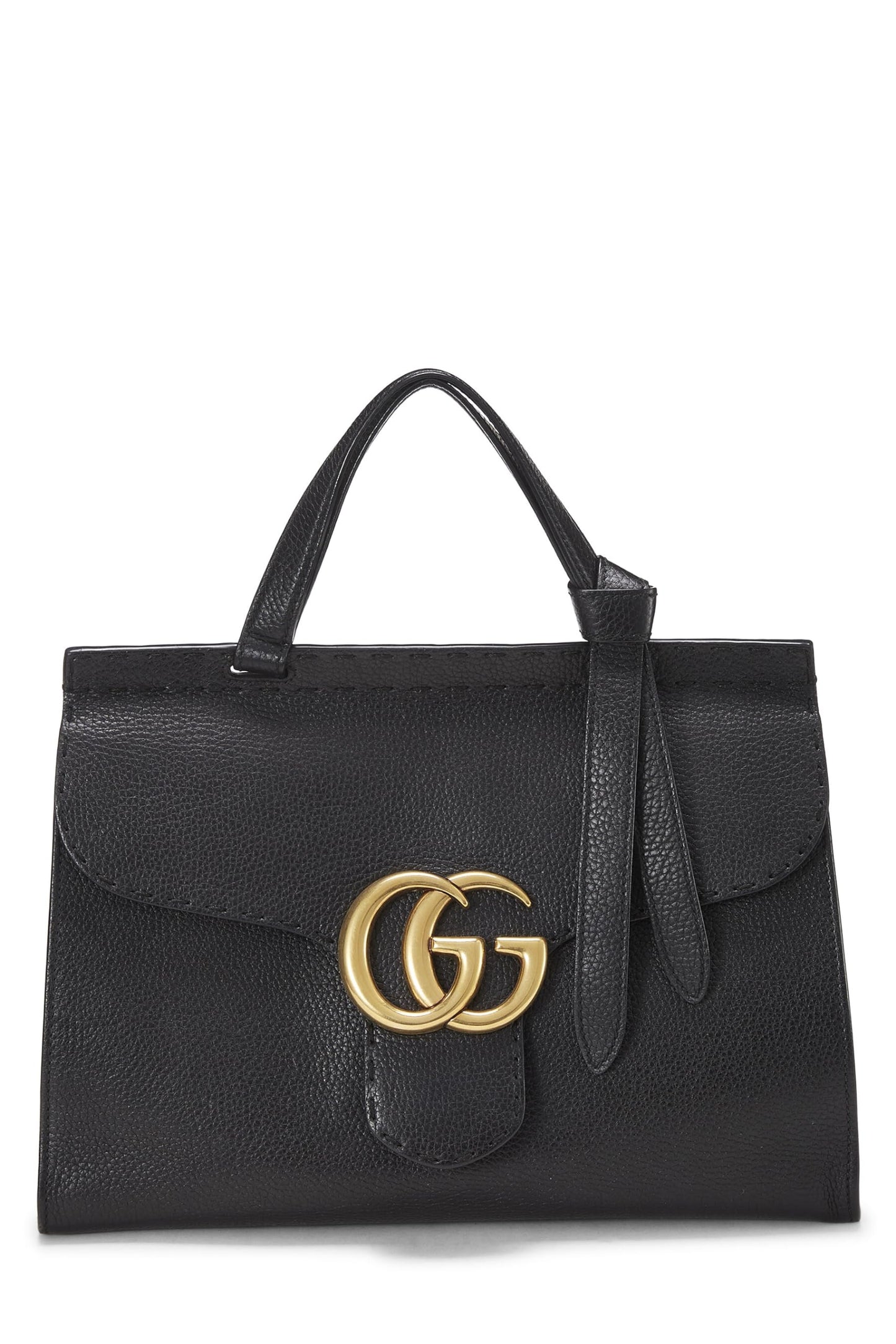 Gucci, Pre-Loved Black Leather GG Marmont Top Handle Flap Bag Small, Black