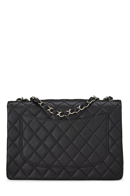 Chanel, Jumbo con media solapa de caviar acolchado negro Pre-Loved, Negro