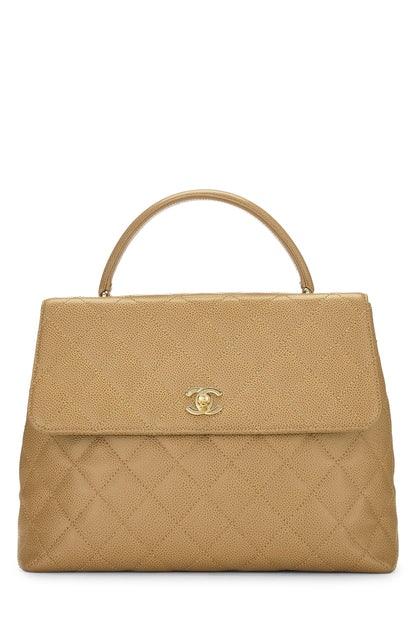 Chanel, Kelly de caviar acolchada beige Pre-Loved, Beige