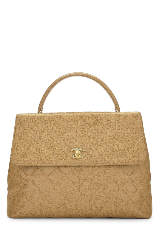 Chanel, Kelly de caviar acolchada beige Pre-Loved, Beige