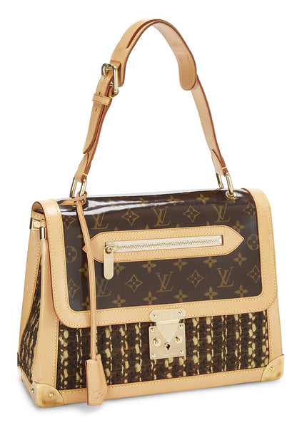 Louis Vuitton, sac à bandoulière zippé Monogram Tweedy d'occasion, marron