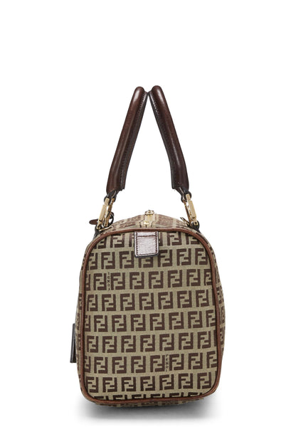 Fendi, sac Boston Mini en toile marron Zucchino d'occasion, marron