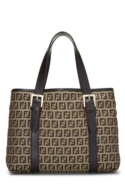 Fendi, sac à main en toile marron Zucchino, petit modèle, d'occasion, marron