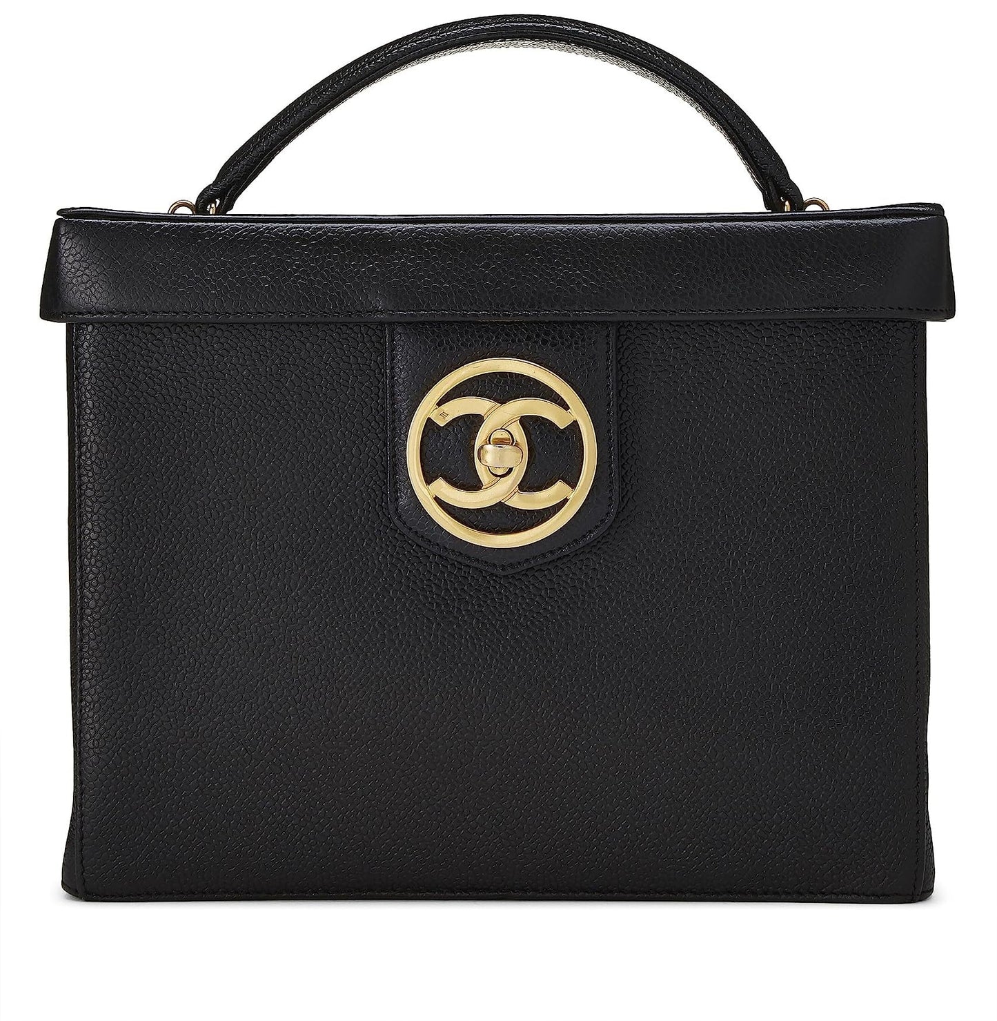 Chanel, Pre-Loved Black Caviar Circle 'CC' Vanity Large, Black