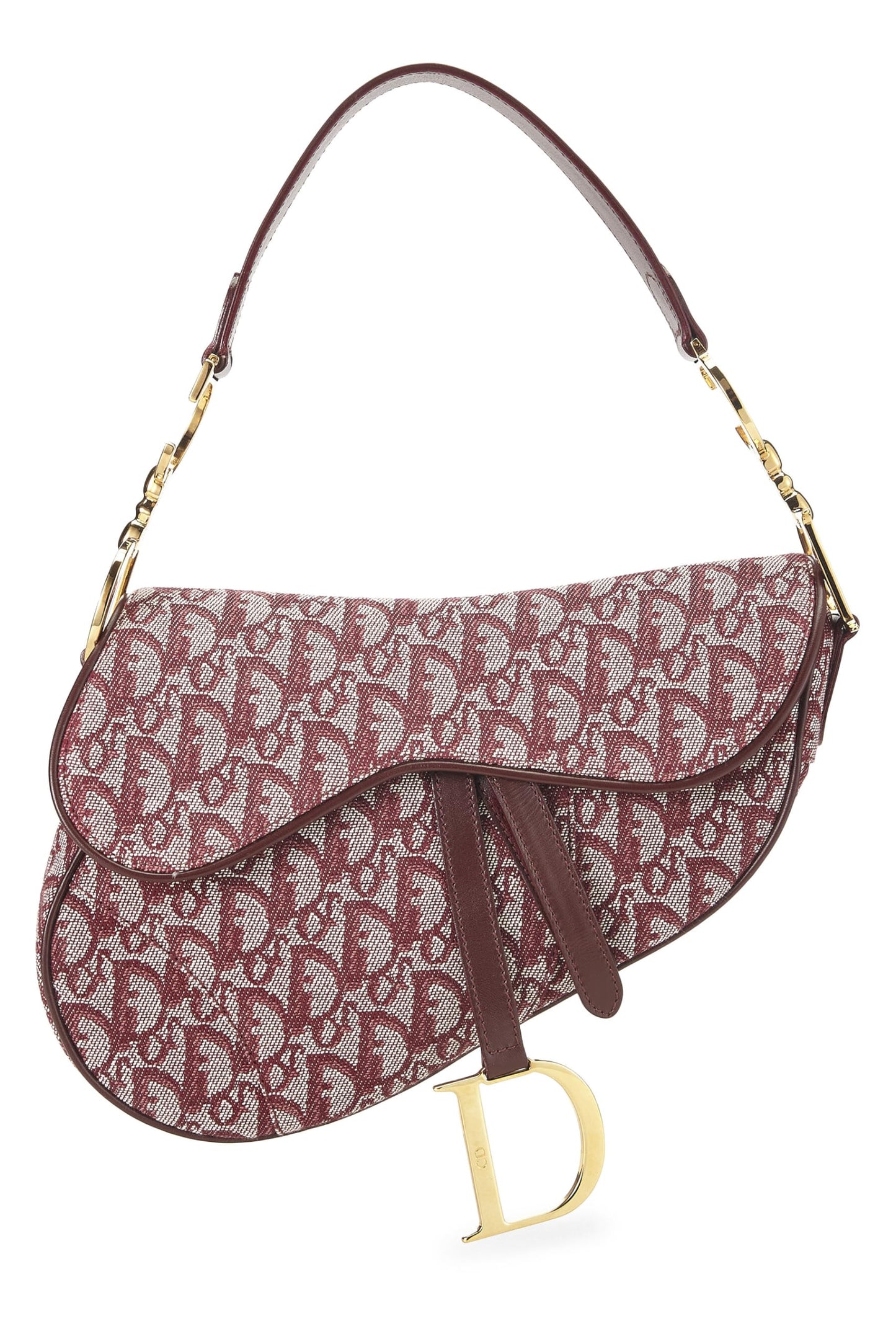 Dior, Pre-Loved Burgundy Trotter Canvas Saddle Bag, Burgundy