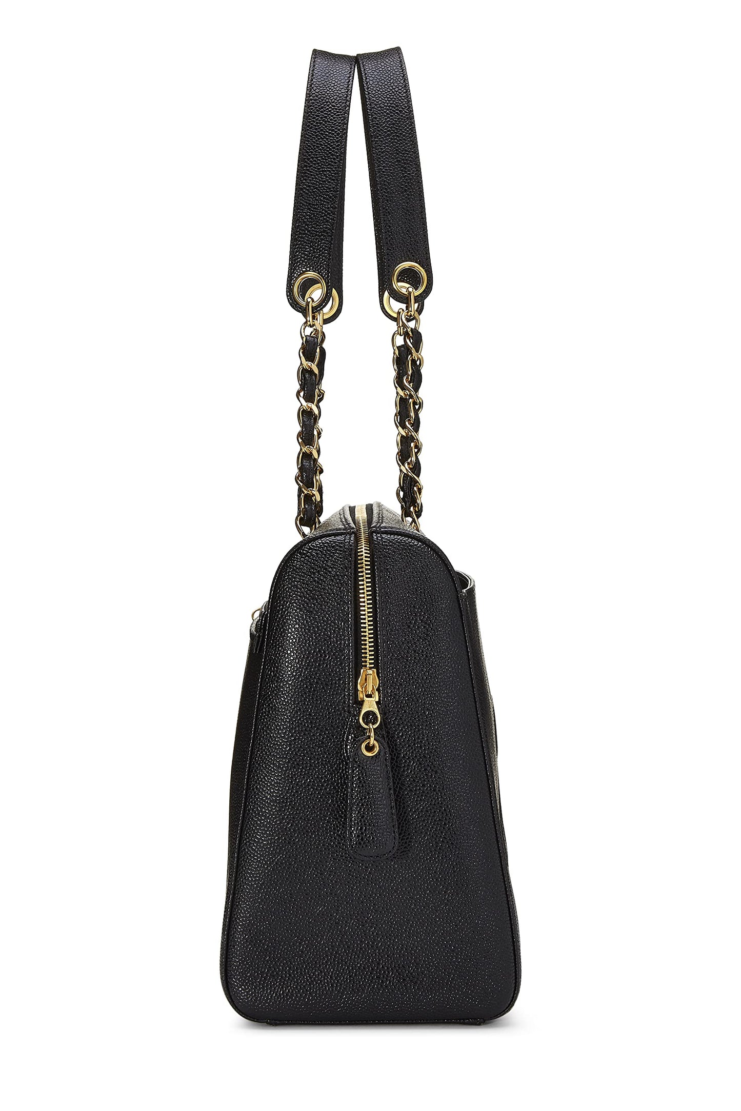 Chanel, petit sac fourre-tout zippé Black Caviar d'occasion, noir