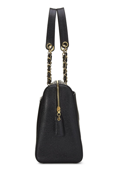 Chanel, Bolso tote pequeño con cremallera y caviar negro Pre-Loved, Negro